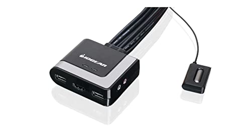 Image of IOGEAR 2-Port USB HDMI Cabled KVM Switch - 1920 x 1200 60Hz - Hotkey or Remote Button Switch - 2.1 Stereo - USB 2.0 Mouse Port Can Be Used As USB Hub and USB Peripheral Sharing - Mac / Win - GCS62HU