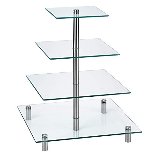4 Tier Square Tempered Glass Cupcake Stand | Modern Cake Stand, Dessert Tower, Afternoon Tea Stand For Cakes, Pastries, Sandwiches #TOP2