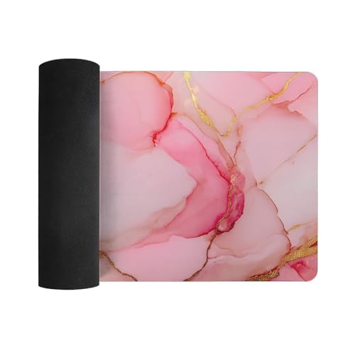 Image of Pink Gold Marble Extended Gaming Mouse Pad, with Stitched Edges Large Mouse Pad Desk Protector, Rubber Base Mousepad Keyboard Mouses Mat for Work Game Office Home- 32 inch X 16 inch Inch