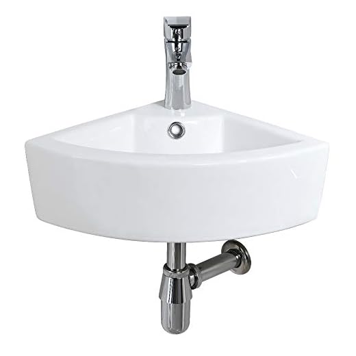 Bokaiya Small Corner Wall Mount Bathroom Sink Combo with Overflow Triangle White Porcelain Ceramic Above Counter Mini Vanity Vessel Bowl Set, Faucet and Pop-up Drain Combo