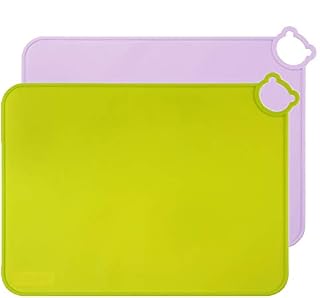 Silicone Placemats for Kids Baby,Dishwasher Safe Table Mats,Toddlers Portable Food Mat Travel Set of 2 (Gary-Blue)