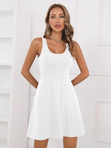 Image of Missufe Women's Sleeveless Racerback Flared Casual Plain Tank Dress