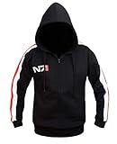 Fashion_First Herren Cosplay N7 Commander Shepard Fleece-Kapuzenjacke, Schwarz, Schwarze Herren-Jacke, L