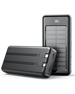 Solar Powerbank 27000mAh, Power Bank mit 2 Kabeln, 22,5W Schnelllade Powerbank Tragbares Ladegerät geeignet für Smartphones