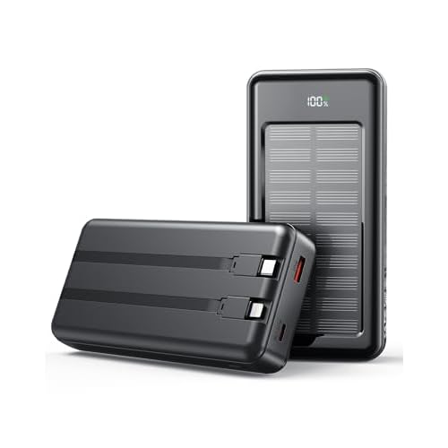 Solar Powerbank 27000mAh, Power Bank mit 2 Kabeln, 22,5W Schnelllade Powerbank Tragbares Ladegerät geeignet für Smartphones