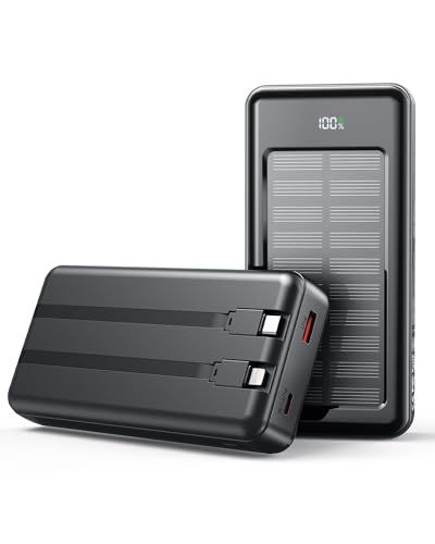 Solar Powerbank 27000mAh, Power Bank mit 2 Kabeln, 22,5W Schnelllade Powerbank Tragbares Ladegerät geeignet für Smartphones