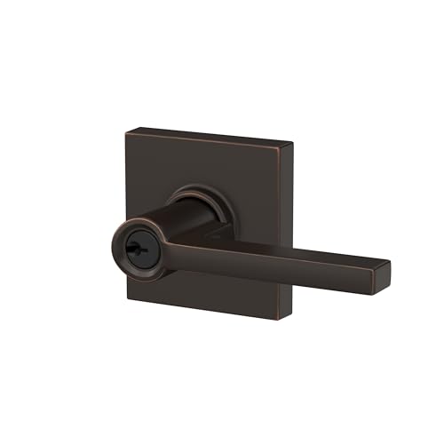 Image of SCHLAGE Latitude Keyed Entry Door Handle, Reversible, Aged Bronze | Keyed entry lever door handle with turn-button lock, Easy to install, Certified security & durability, Universal fit, 2 keys