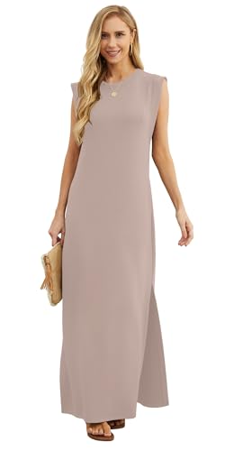 Image of GRECERELLE 2026 Women Year-Round Casual Round Neck Loose Split Wrinkle-Free Long Maxi Vacation Dress with Pockets (XXS-4XL)