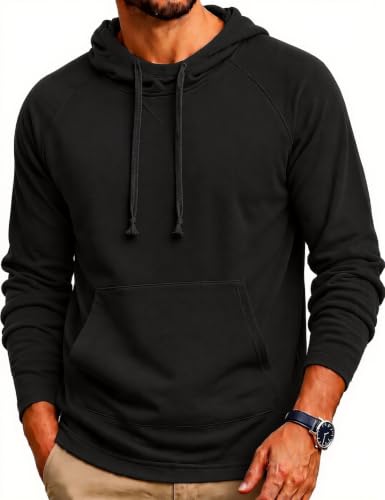 Image of COOFANDY Mens Long Sleeve Hoodie Drawstring Sweatshirt Black S