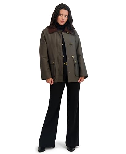 Image of TAHARI Women's Cotton Blend Barn Jacket With Snap Closure, Fully Lined, Cargo Pockets, Fully Lined