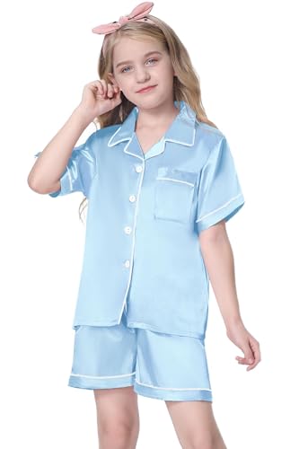 Image of Girls & Womens Satin Pajamas Set, Silk Button-Down Sleepwear 2 Piece Nightwear, 3 Years - Women XXL