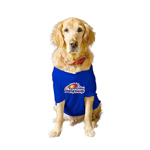 Image of Ruse Crew Neck Half Sleeves T-Shirt for Dogs IPL Replica Mumbai Friendians Team Dog Cotton Jersey Printed Breathable Tees Apparel for Pet - Gift for Dogs (Saint Bernard, Great) (Blue, XXL)