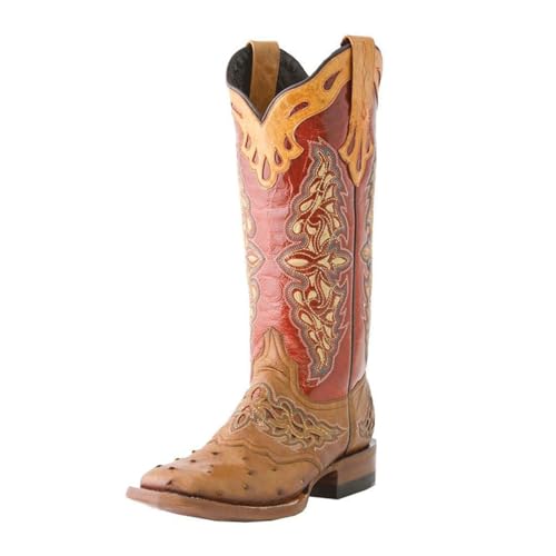 Bottes de cow-boy western pour femmes à talons épais et bout carré