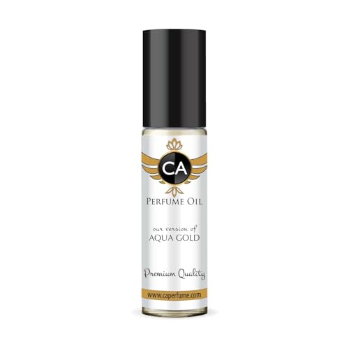 CA Perfume Impression of Aqua Gold Unisex Fragrance Oil Floral Woody Musk Scent Long Lasting Perfumes for Women &amp; Men Travel Size TSA Ready Mini Parfum Body Oil Roll-on 0.33 Fl Oz 10ml