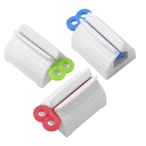 3 Pcs Plastic Rolling Tube Toothpaste Dispenser,Toothpaste Tube Squeezer,Rotate Toothpaste Seat Holder Stand,Toothpaste Squeezer,Rolling Tube Toothpaste Squeezer for Saves Toothpaste and Creams