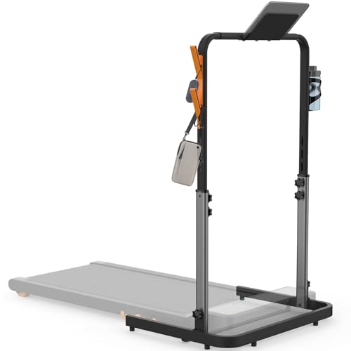 Adjustable Walking Pad Handle only, Treadmill Handrail with Phone/iPad Holder, Cup Holder & Towel Hooks,22.4 inch Wide, 43.3 inch Max Height, Black