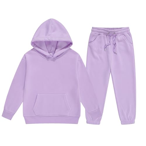 Girls Boys Tracksuit Athletic Sweatsuits Pullover Hoodie 2 Pieces Kids Sweatshirt and Jogger Sweatpants Outfits Set(Purple, 3-4 Years)