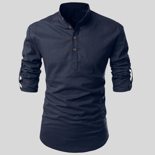 Image of FINIVO FASHION Men's Cotton Blend Solid Full Sleeve Short Kurta Shirt, Regular Fit Solid Pattern Mandarin Collar Straight Kurta Shirt