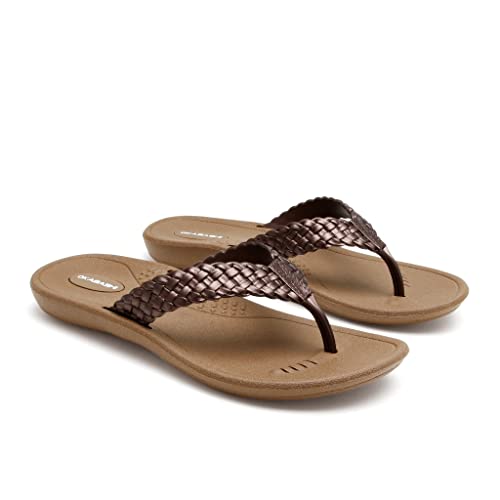OKABASHI Women's Baha Flip Flop | Contoured Footbed w/Arch Support for All-Day Comfort | Slip-Resistant & Waterproof | Sustainably Made in The USA, Toffee/Copper, Medium