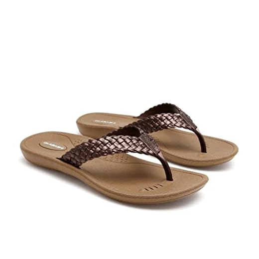 OKABASHI Women's Baha Flip Flop (Toffee/Copper, ML) | Contoured Footbed w/Arch Support for All-Day Comfort | Slip-Resistant & Waterproof | Sustainably Made in The USA