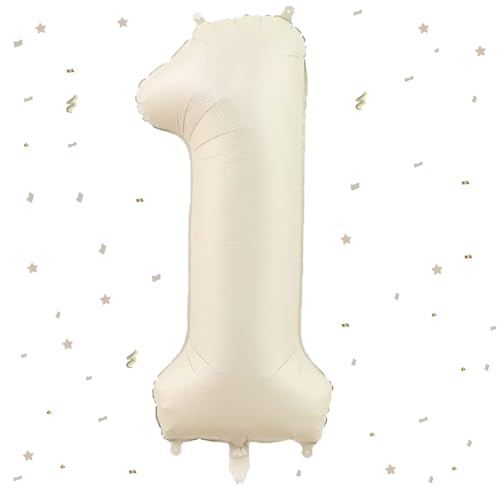 UDRKFOPK - Ballon en forme de chiffre 1, beige, blanc crème, blanc sable de 101 cm, en aluminium, gonflable à l'hélium, décoration pour le 1er anniversaire des enfants, filles et garçons