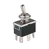 Configuration bipolaire DPDT (Double Pole Double Throw) - deux pôles commutent simultanément chacun entre deux voies distinctes. Idéal pour inverser la polarité (phase reversal, motor direction, batterie/sortie), commuter entre deux paires de signaux audio stéréo, sélectionner entre deux chemins équilibrés, bypass véritable d'effets avec maintien du ground, ou gérer des alimentations duelles (±V ou chaud/neutre ensemble).