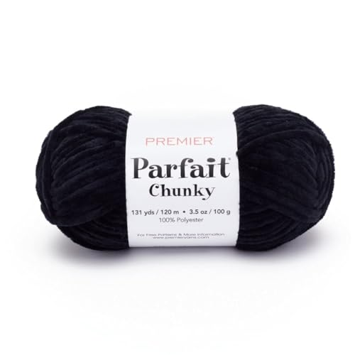 Premier Parfait Chunky Yarn - Super Bulky, Ideal for Knitting and Crocheting, Chenille, Black, 3.5 oz, 131 Yards