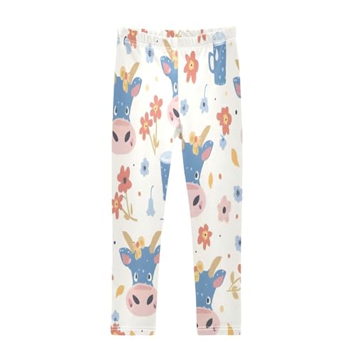 Bolaz Toddler Girls Leggings Printed Yoga Pants Leggings Cute Cow Milk Cup Flowers for Kids