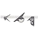 Starrett Combination Set with Square, Center and Reversible Protractor Head and Blade - 18" Blade Length, Cast Iron Heads, Hardened Steel, 4R Graduation Type - 435-18-4R