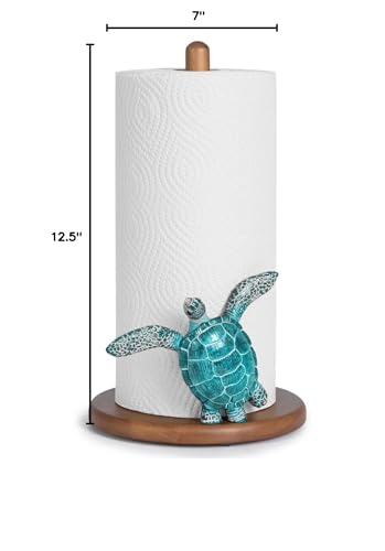 Turtle Paper Towel Holder - Coastal Decor for Home Ocean Decor Beach House Beachy Themed, Sea Turtle Gifts for Women, Cute Decorative Paper Towel Holder Stand Countertop Kitchen Nautical Teal Wood - Image 3