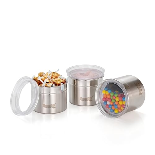 Image of Sumeet ISI Certified Stainless Steel Small Canisters /Dabba /Storage Containers for Kitchen with See Through Air Tight Lid - Set of 3 Pcs - 550ml, 10cm Dia, Silver