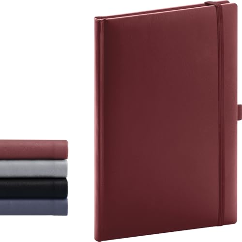 NOTIQUE Notizbuch Liniert, Hardcover Notizbuch, Notizheft, Journal, Tagebuch mit Gummiband und Stifthalter 15x21cm, 192 Seiten (Burgunderrot, Liniert)