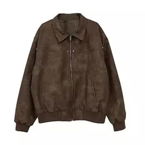 Men's Premium Suede Bomber Jacket Loose Lapel Zipper Short Jackets Classic Vintage Bomber Motorcycle Coats4