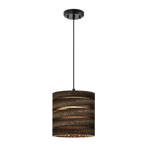 Edvivi Pendant Light with Nordic Style Cylinder Paper Shade, 1-Light 7.75 in. Dia Natural Brown Cardboard Chandelier, Adjustable Hanging Light Fixture for Dining Table, No Bulbs Included by Edvivi - Used condition - US$31.14