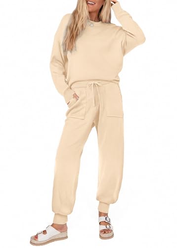 Ekouaer Women's 2 Piece Lounge Set Long Sleeve Knit Pajamas