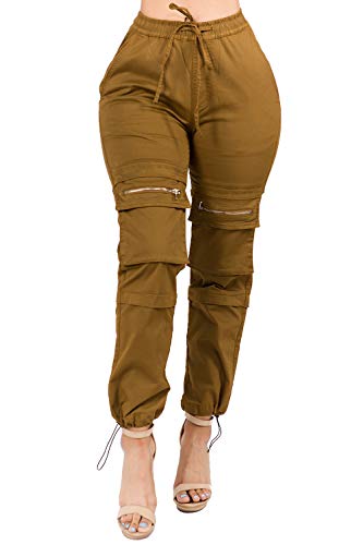 TwiinSisters Women's Fashion High Waist Comfy Multi Pockets Utility Cargo Pants Jogger for Women - 2X, Khaki