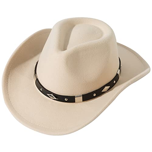 JOYEBUY Klassische Cowboy-Cowgirl-Hüte mit breiter Krempe, Western-Stil, mit Schnallengürtel, Beige, M/L