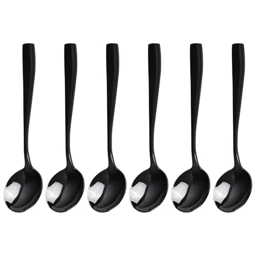 Uumitty 12 cucharas de sopa redondas de acero inoxidable, cucharas de mesa negras para cocina, hogar, restaurante