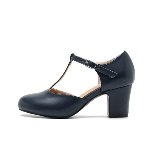 Women's T Strap Mary Jane Shoes Mid Block Chunky Heel Buckle Dress Pumps 5