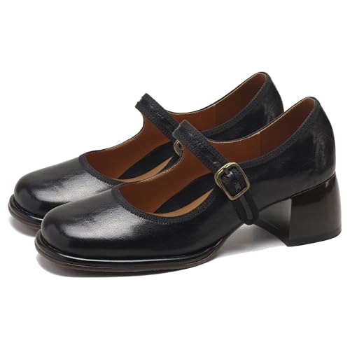 Women Retro Mary Janes Chunky Heel Round Toe Mary Jane Shoes Pumps Vintage Block Heel Ankle Strap Dress Shoes Matte Classic Casual Comfy Wedding Party 4-11 M US