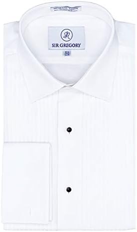 Sir Gregory Men's Regular Fit Tuxedo Shirt 100% Cotton Laydown Collar French Cuff 1/4 Inch Pleat 14.5 Neck 32/33 Sleeve White