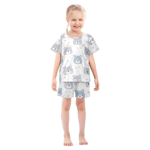 ALAZA Cute Bear Love Heart Pajamas Short Sleeve 2 Piece Sleepwear Top and Bottom Pajama Set Unisex3