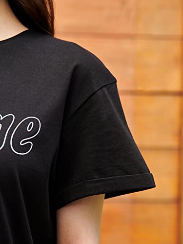 Image of Bewakoof Women's Typography 100% Cotton T-Shirt - Boyfriend Fit, Round Neck, Half Sleeves
