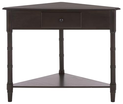 Image of SAFAVIEH Furniture - Gomez 1-Drawer Corner Table - Dark Chocolate - Solid Wood - Classic Corner Storage Design - Ideal for Entryway, Living Room, Home Office, 33.1 inch W x 17.3 inch D x 28 inch H (AMH5709F)