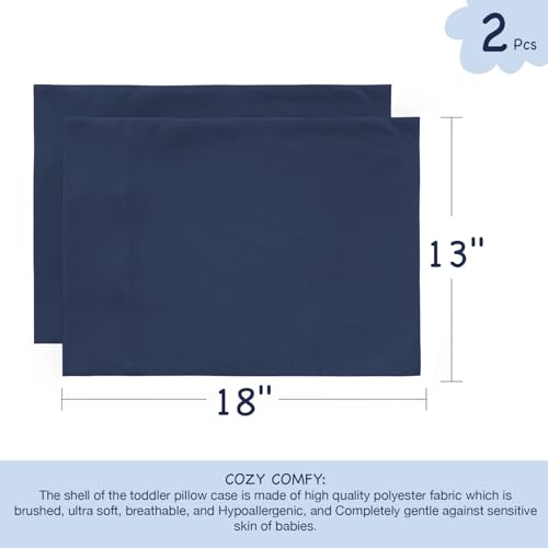 Image of EXQ Home Toddler Pillowcases 13x18 Travel Pillow Case Set of 2, Small Pillow Case Fits Baby Pillow Sized 12x16, 13x18, Kids Pillowcases 2 Pack Machine Washable with Envelope Closure (Dark Navy)