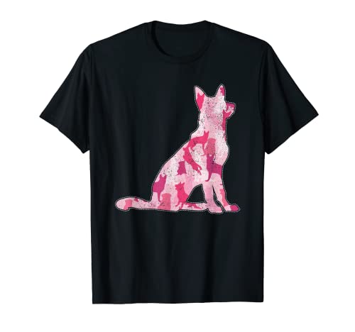 Camisa de camuflaje de perro de camuflaje rosa pastor alemán Camiseta
