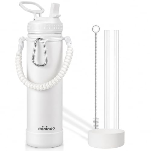 Image of mininoo 24 oz Insulated Stainless Steel Water Bottle with Straw, White