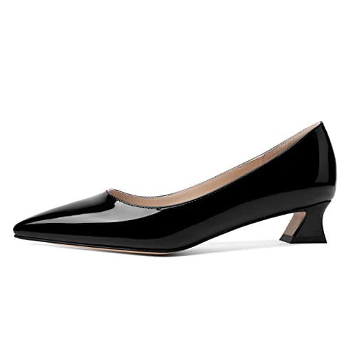 ROSERWISH Womens Casual Dating Elegant Pointed Toe Patent Slip On Kitten Low Heel Pumps Dress Shoes 1.5 Inch2