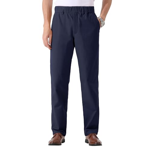 Soojun Men's Cotton Relaxed Fit Full Elastic Waist Twill Pants, Navy Stretch, 40W x 28L