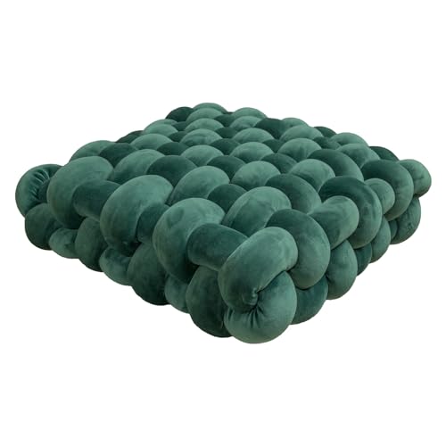 Cojín De Nudo para Decoración del Hogar, Felpa Cuadrado Tejido A Mano, Cojín Anudado para Habitación Niños, Sofá, Dormitorio, Sala Estar, Decoración De Oficina(Dark Green,33 * 33 * 12cm)